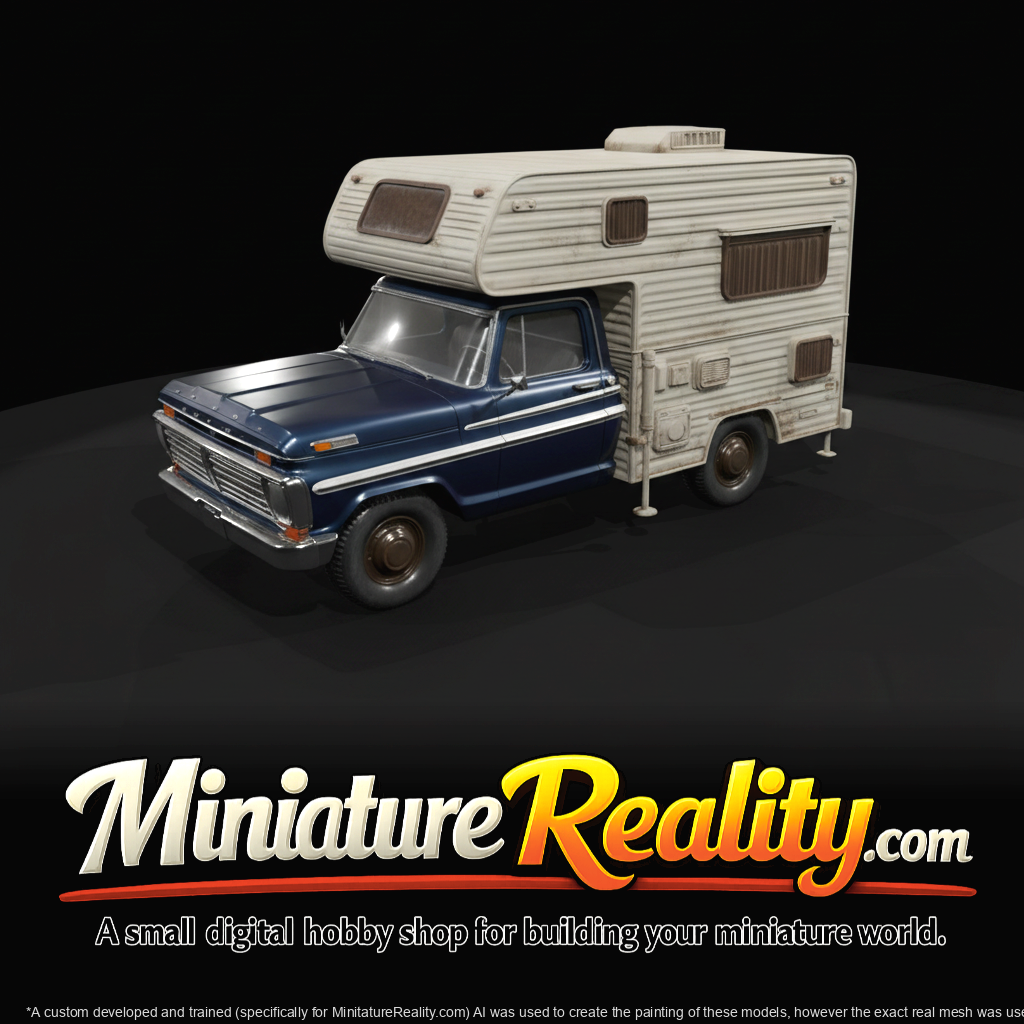 1960s Ford pickup with slide-in camper (1960s) — red and white, midcentury truck camper