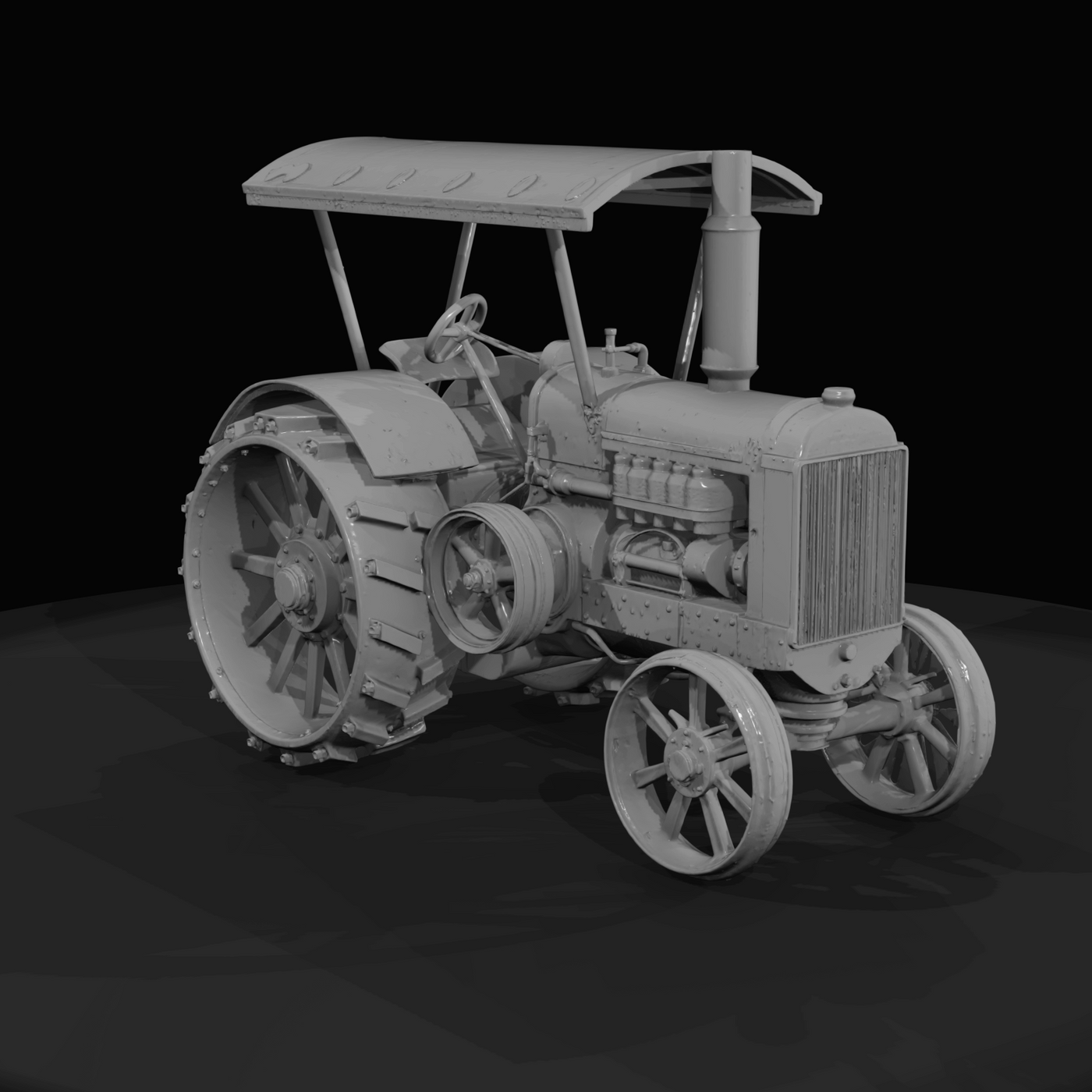 Covered Vintage Tractor with Belt Drive