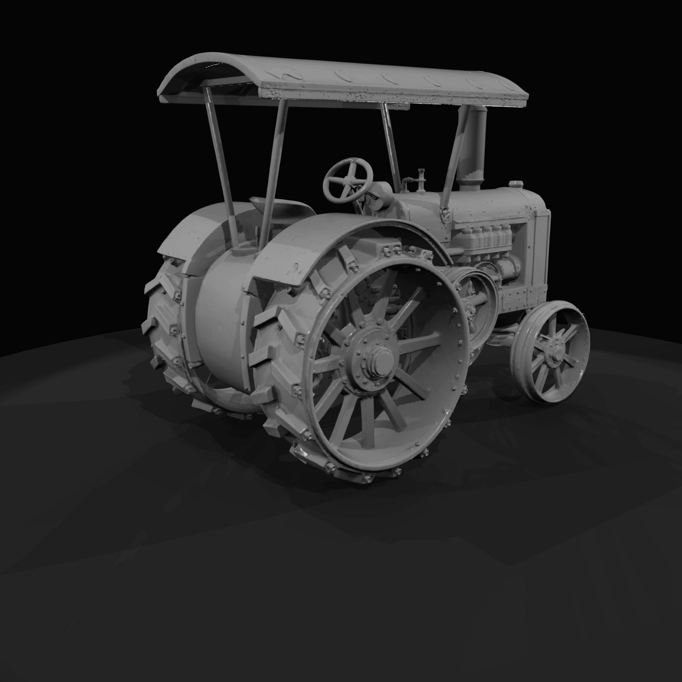 Covered Vintage Tractor with Belt Drive
