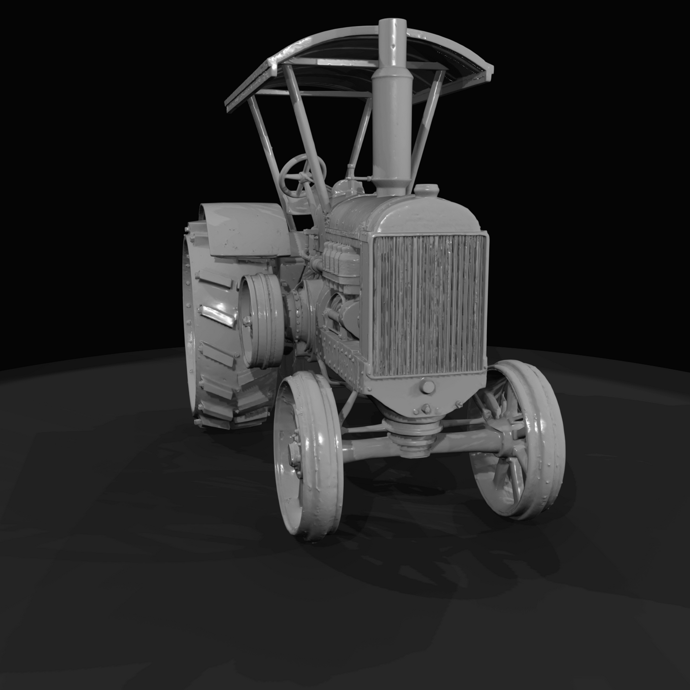 Covered Vintage Tractor with Belt Drive