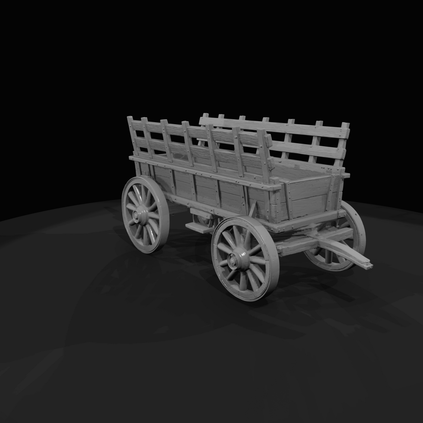 wooden hay wagon–farm cart (1880s–1940s) — rusted metal fittings, horse-drawn agricultural