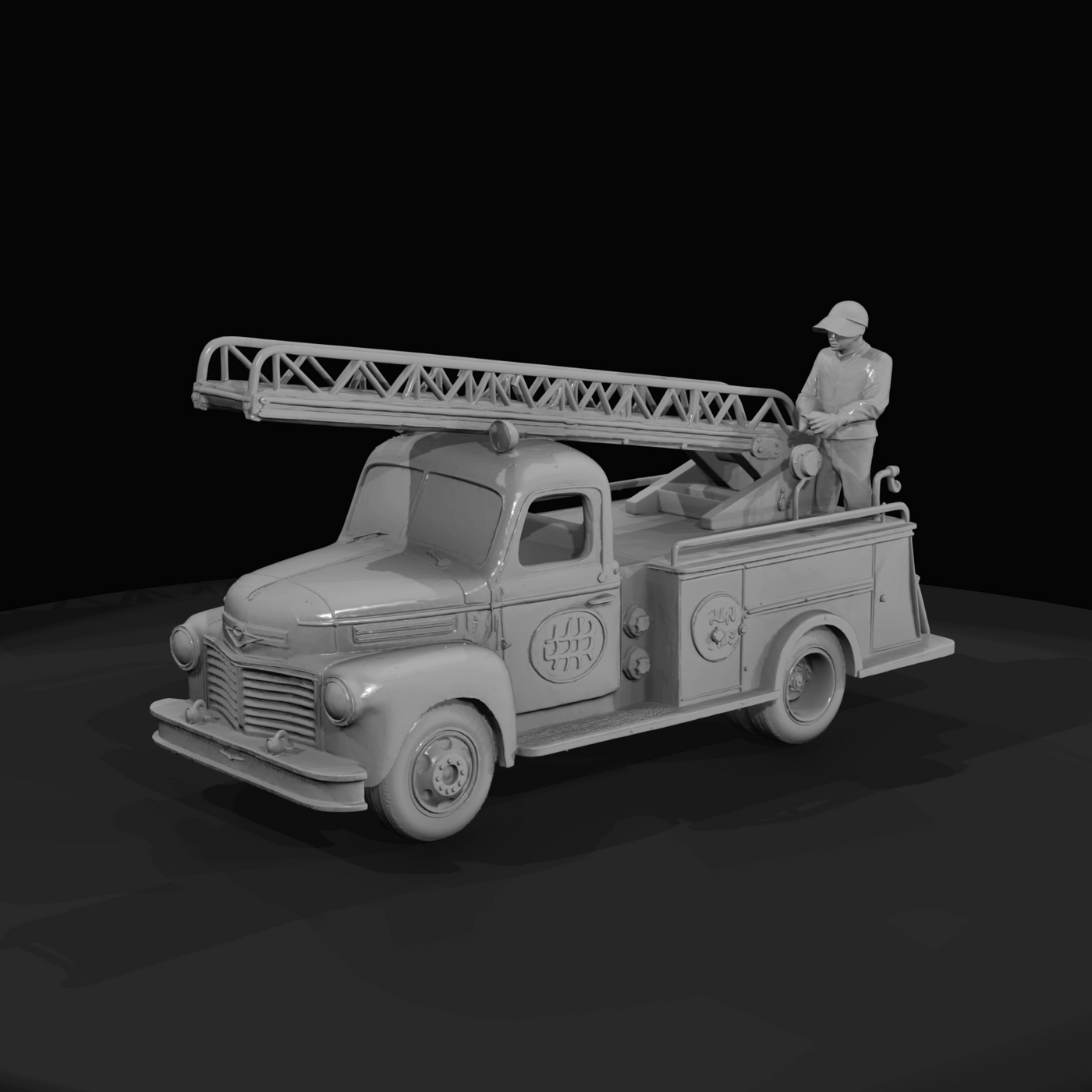 vintage ladder fire truck (1900s–1930s) — antique vehicle, red-painted metal, early aerial ladder
