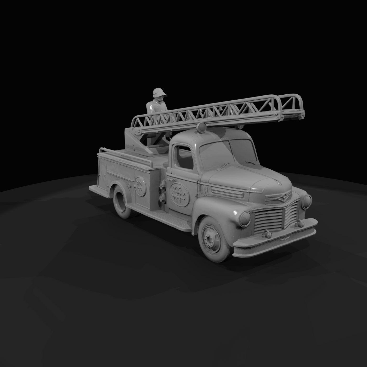 vintage ladder fire truck (1900s–1930s) — antique vehicle, red-painted metal, early aerial ladder