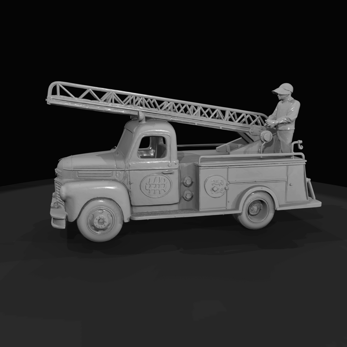 vintage ladder fire truck (1900s–1930s) — antique vehicle, red-painted metal, early aerial ladder
