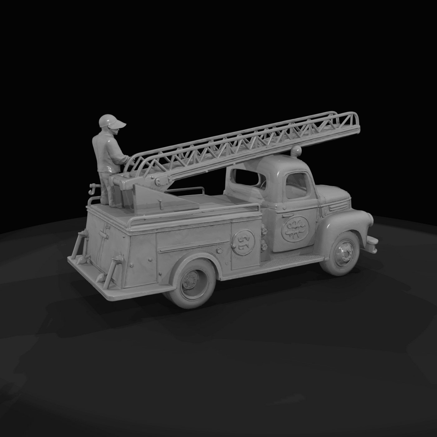 vintage ladder fire truck (1900s–1930s) — antique vehicle, red-painted metal, early aerial ladder
