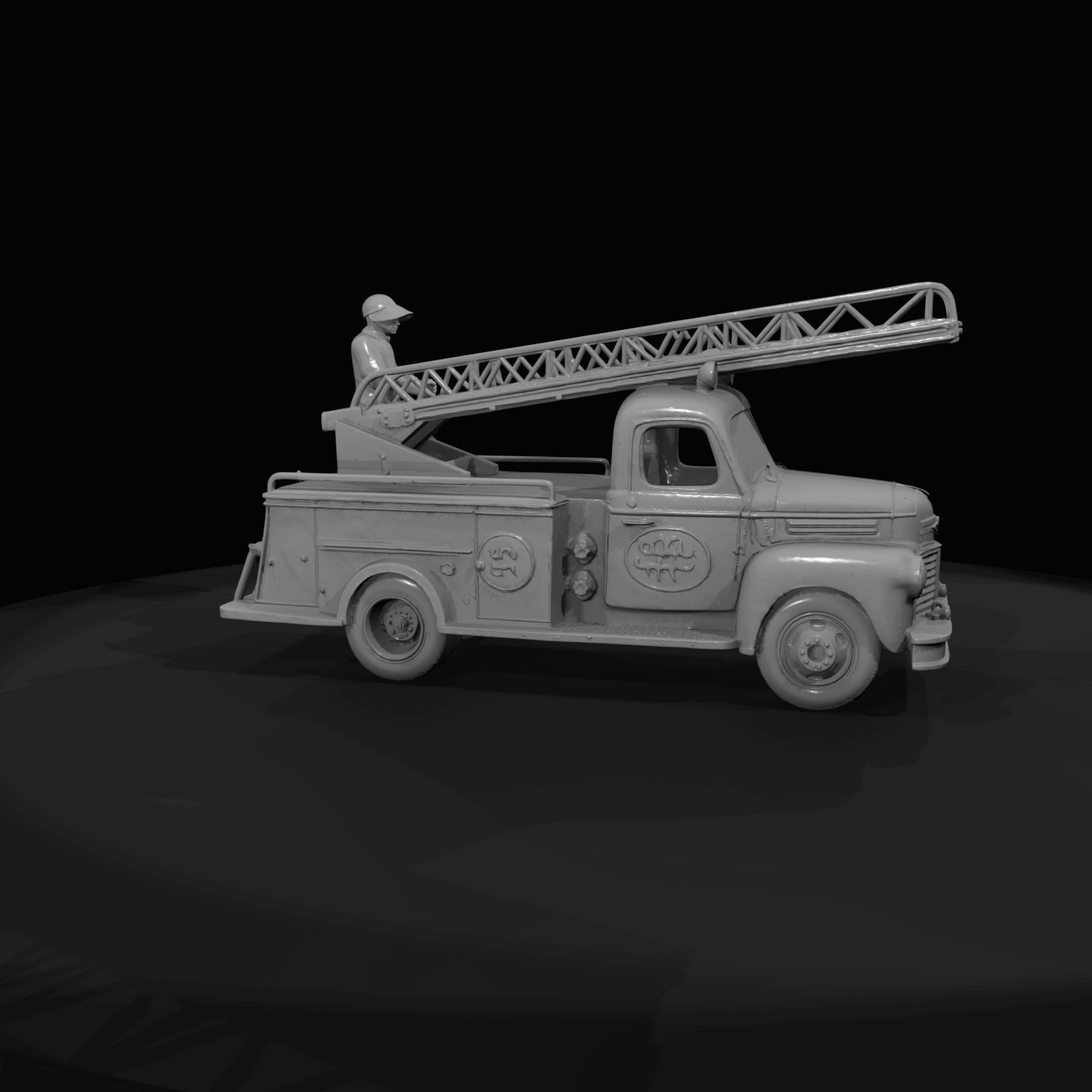 vintage ladder fire truck (1900s–1930s) — antique vehicle, red-painted metal, early aerial ladder