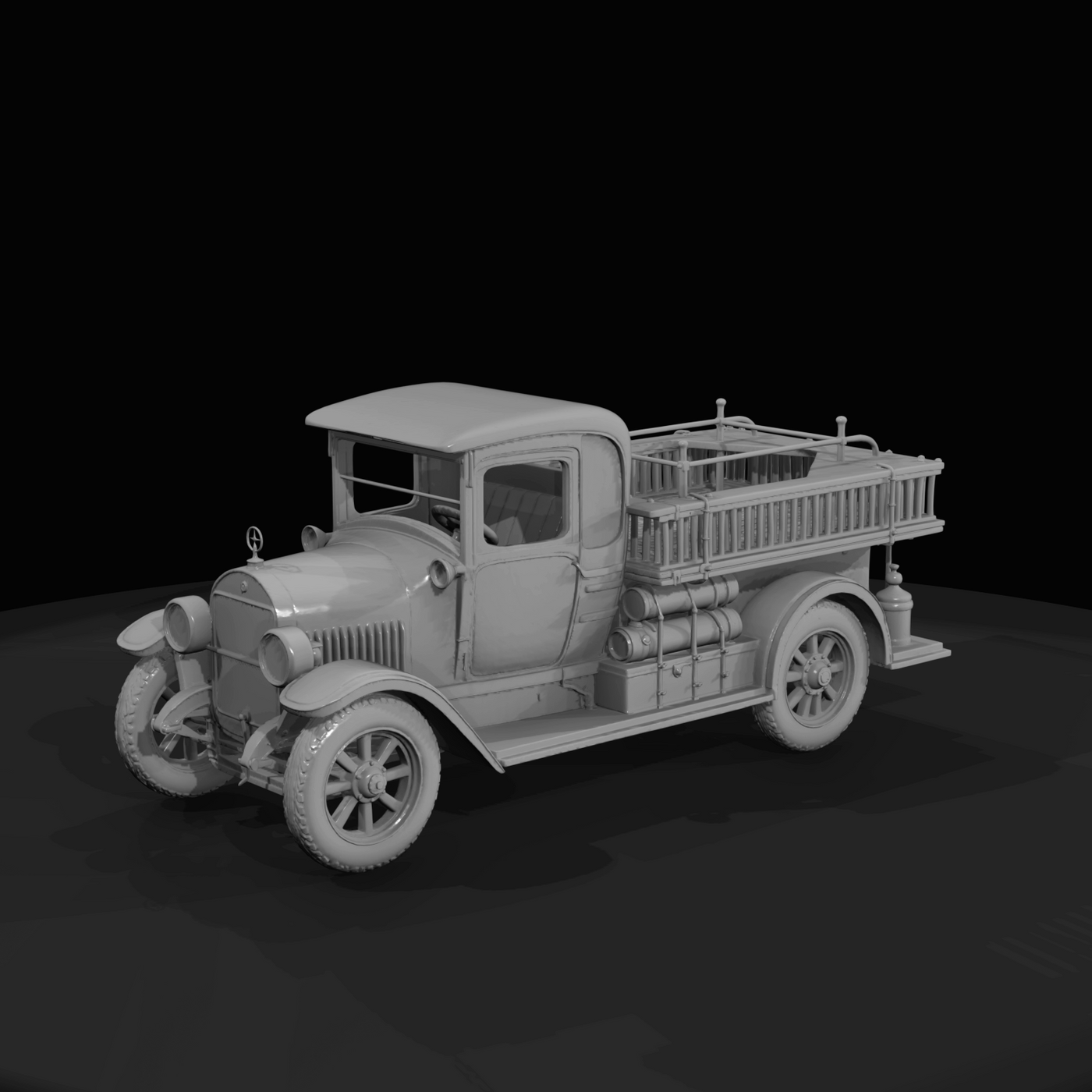 open-cab pumper parade fire engine (1900s–1920s) — red lacquer, vintage ceremonial apparatus