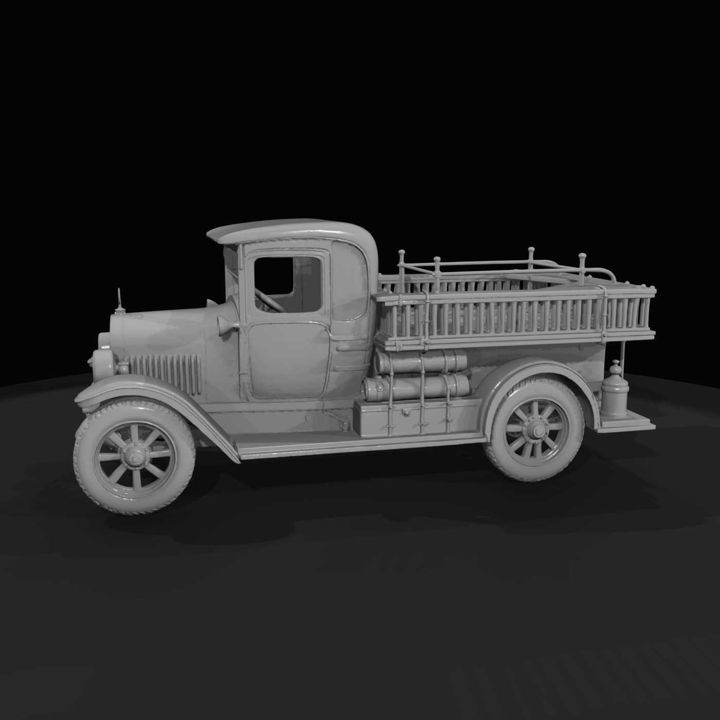open-cab pumper parade fire engine (1900s–1920s) — red lacquer, vintage ceremonial apparatus
