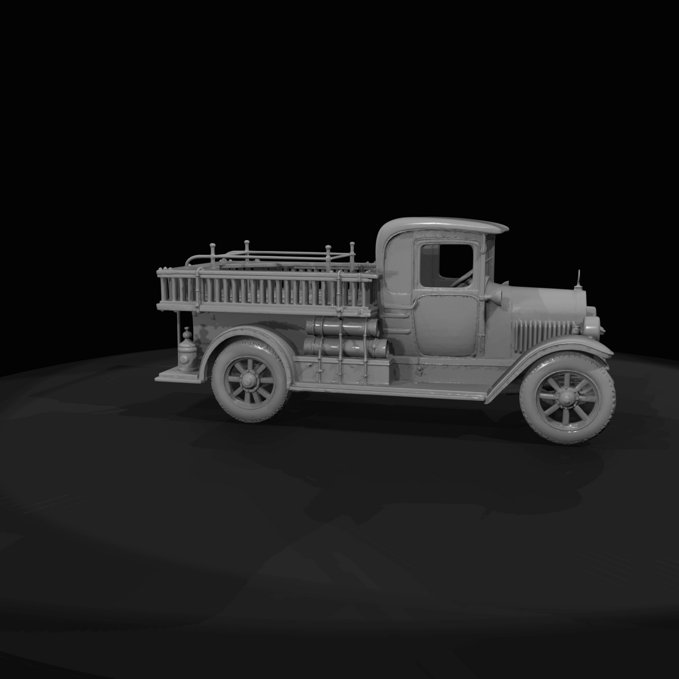 open-cab pumper parade fire engine (1900s–1920s) — red lacquer, vintage ceremonial apparatus
