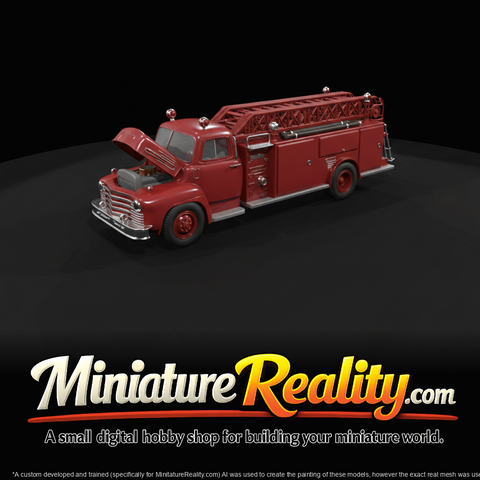 mid-20th century American ladder fire engine (single-cab, rear-mounted ladder)