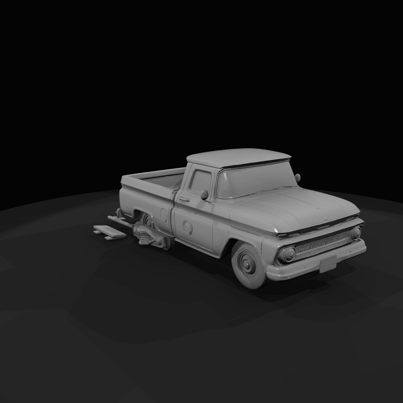 pickup truck modified for railway track operation