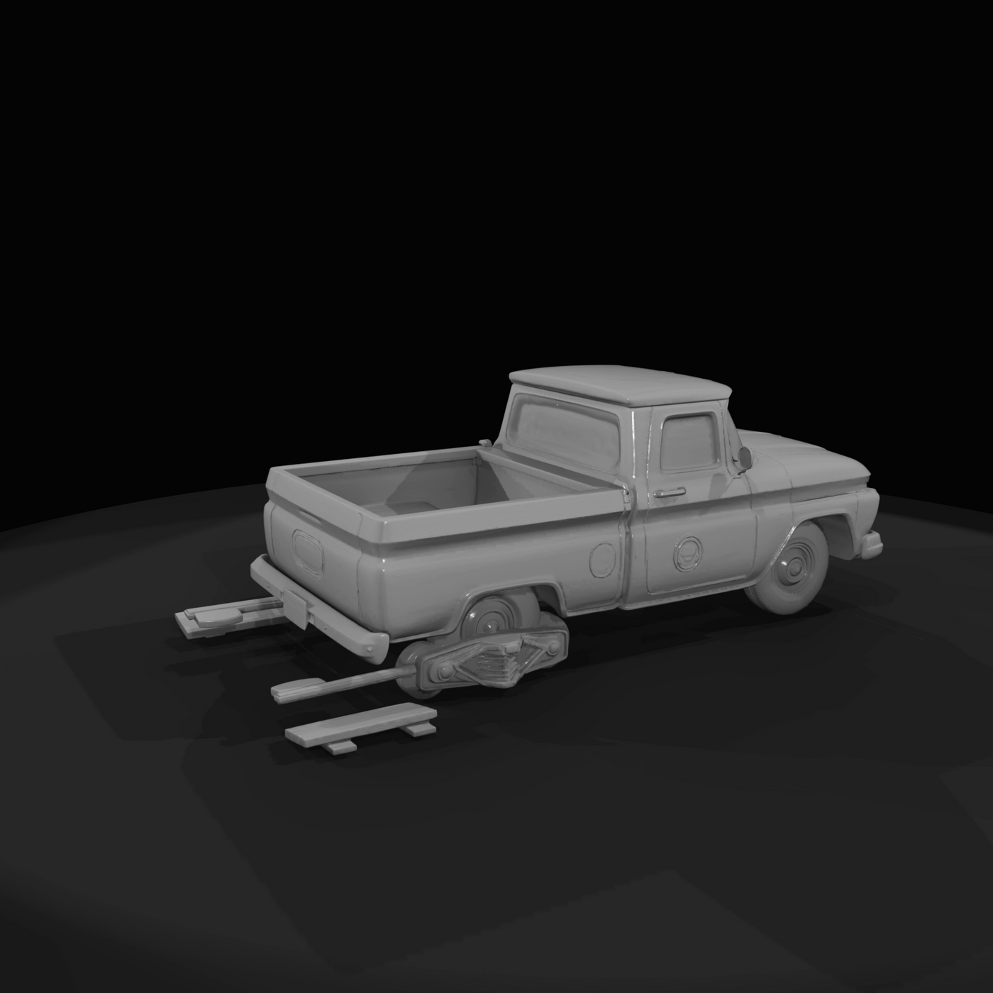 pickup truck modified for railway track operation