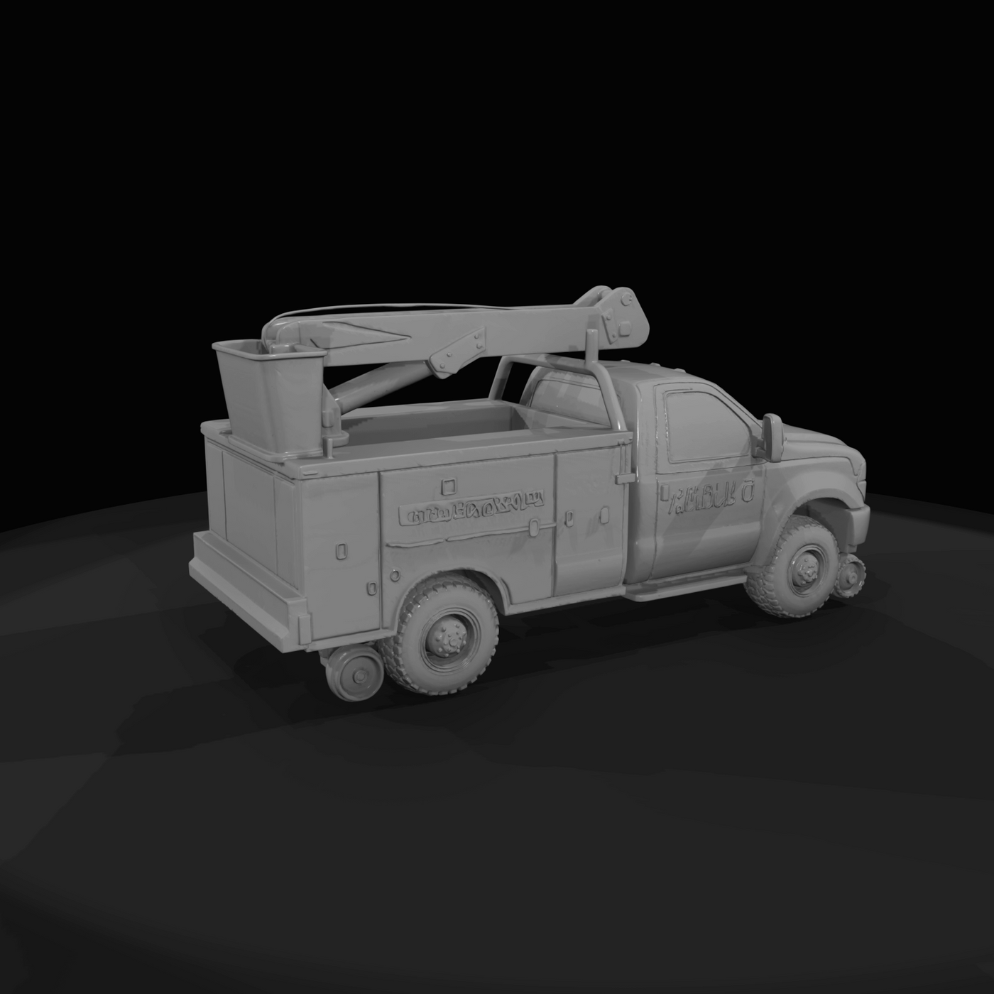 full-size utility service truck (comparable to F-series chassis with service body and articulating boom)