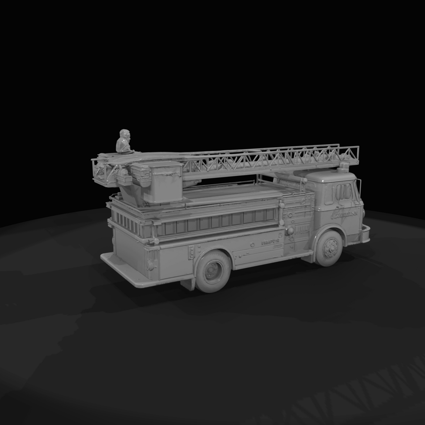 municipal fire engine equipped with extendable ladder and rescue bucket