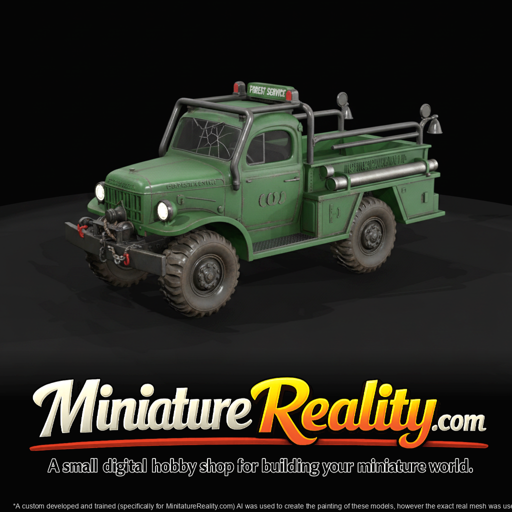 mid-20th century light utility/rescue truck or military-style pickup retrofitted as a small fire/rescue vehicle