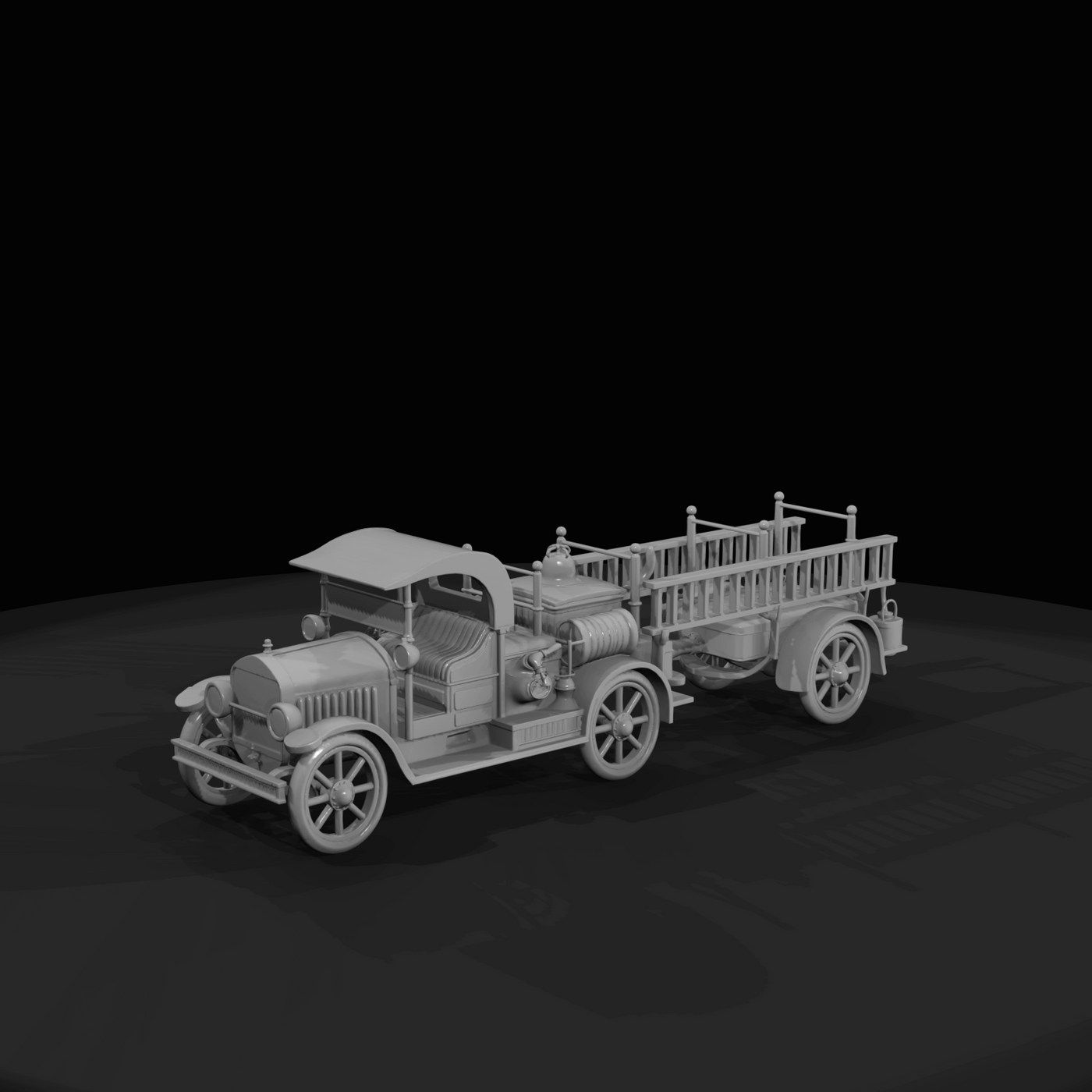 antique fire truck with towed ladder trailer