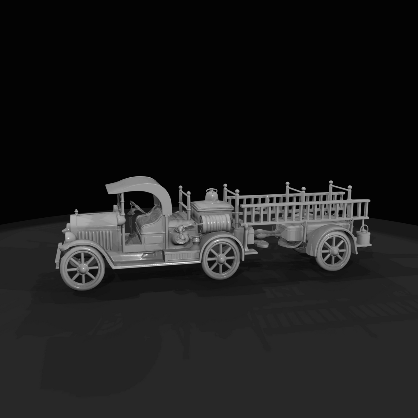antique fire truck with towed ladder trailer