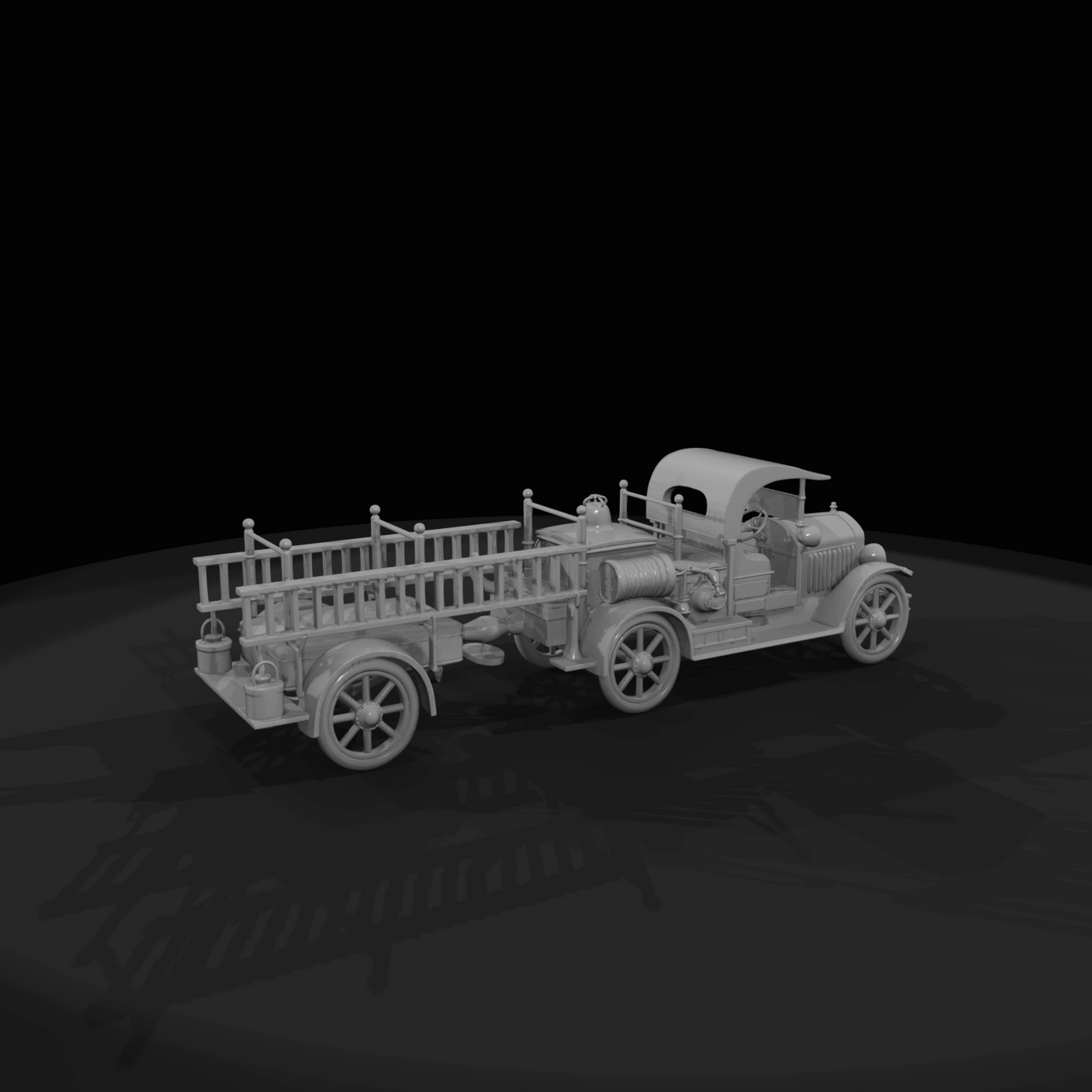 antique fire truck with towed ladder trailer