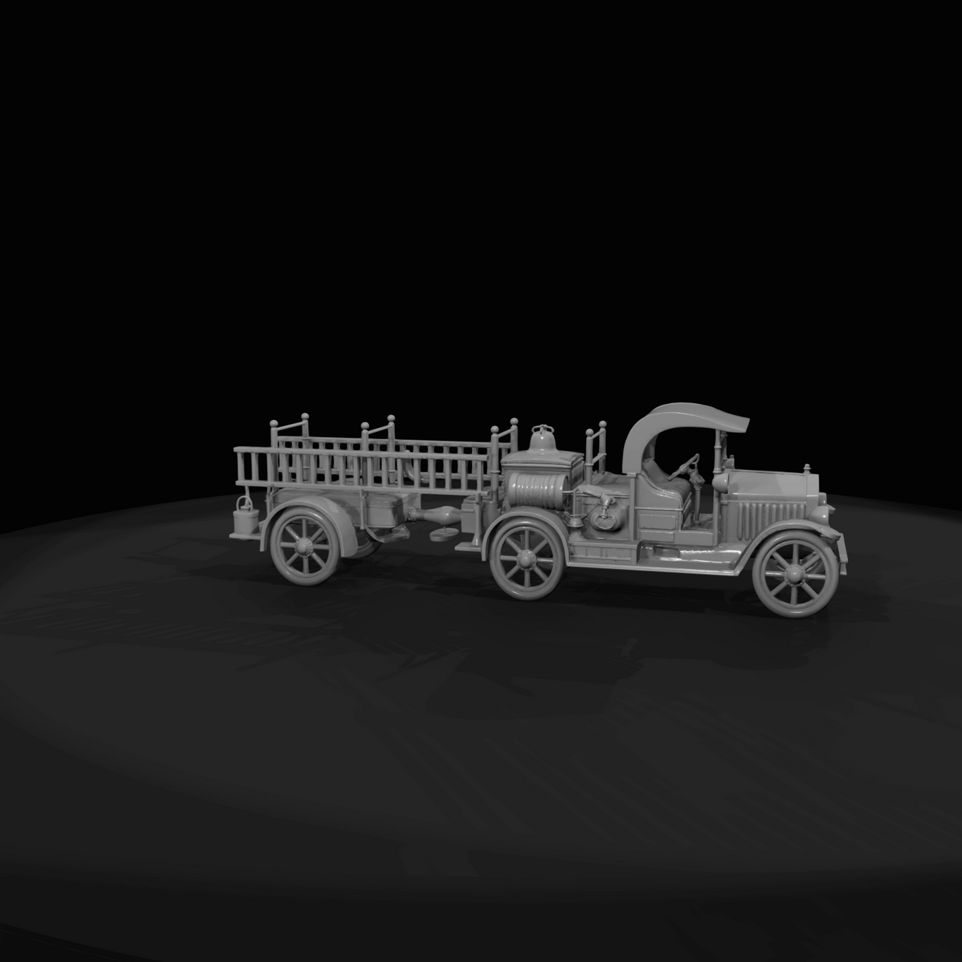 antique fire truck with towed ladder trailer