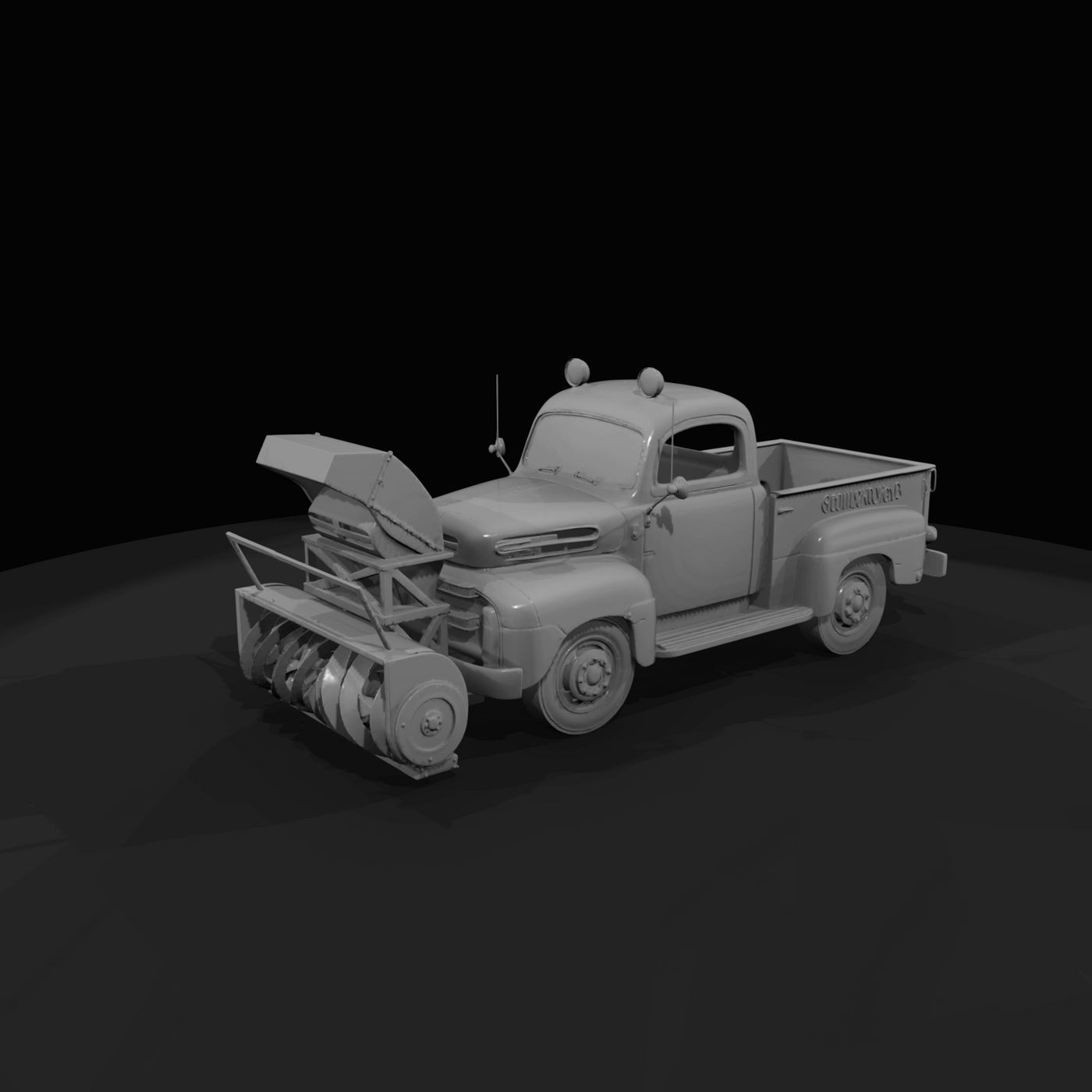 Vintage Truck Mounted Rotary Snowblower (1950s)