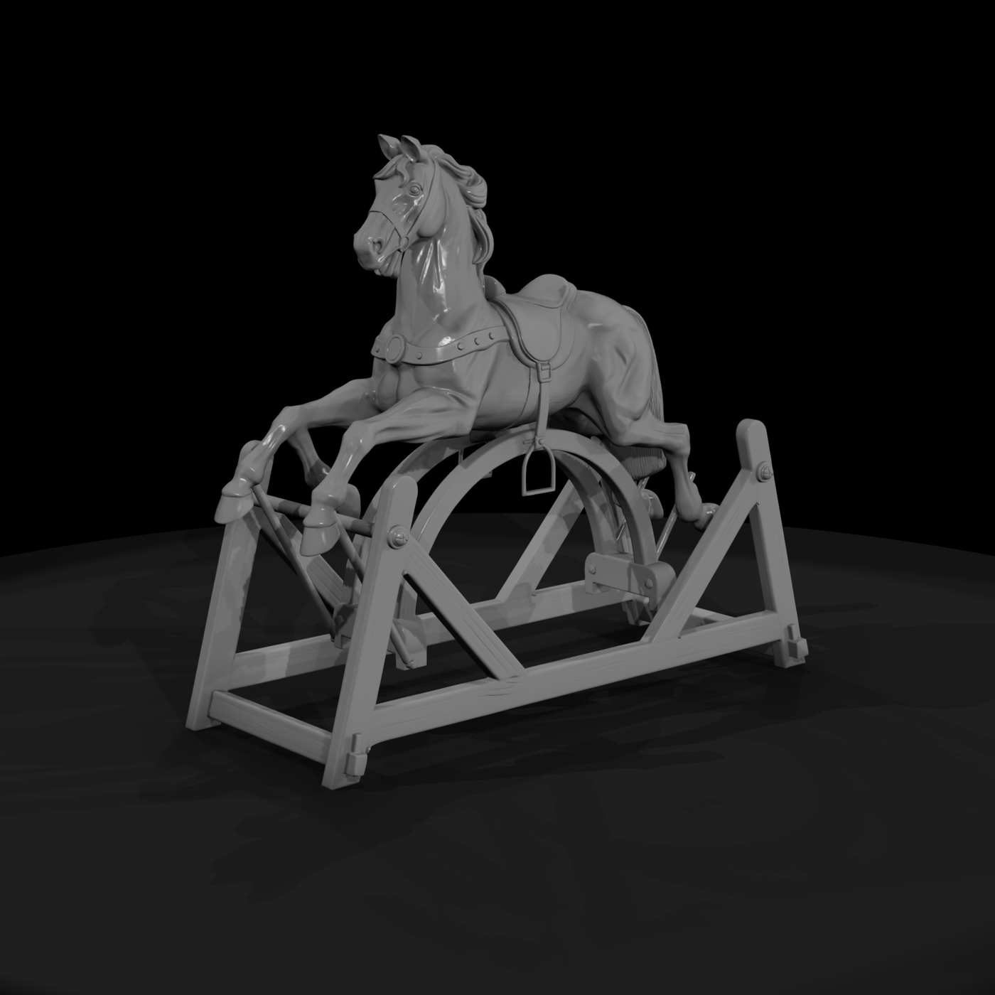 Wooden Rocking Horse on Cradle