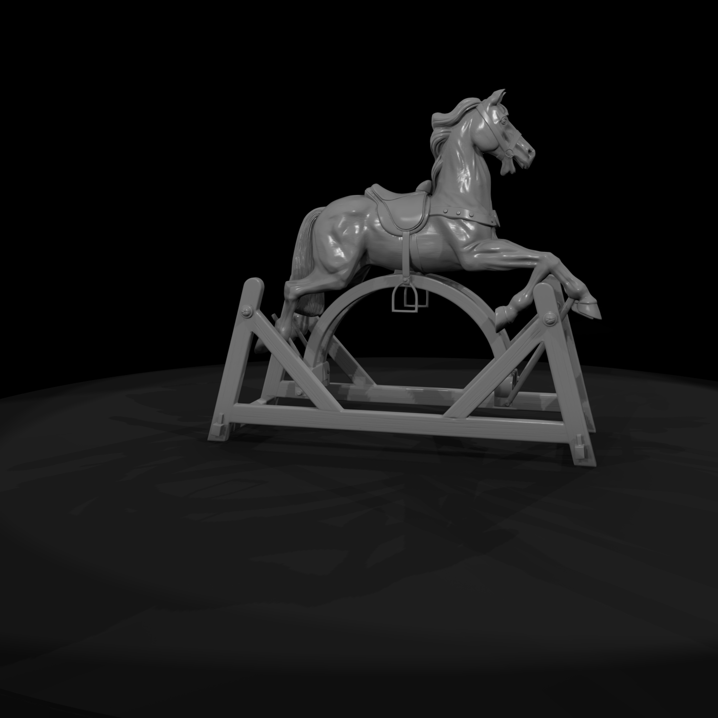 Wooden Rocking Horse on Cradle