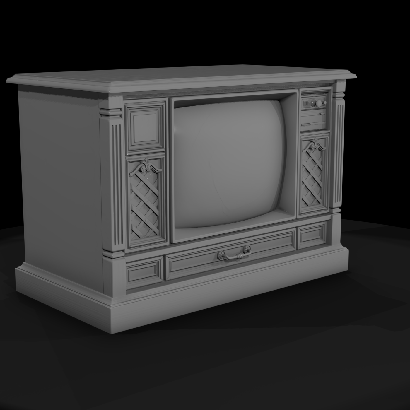 1970s Wooden Console TV Cabinet