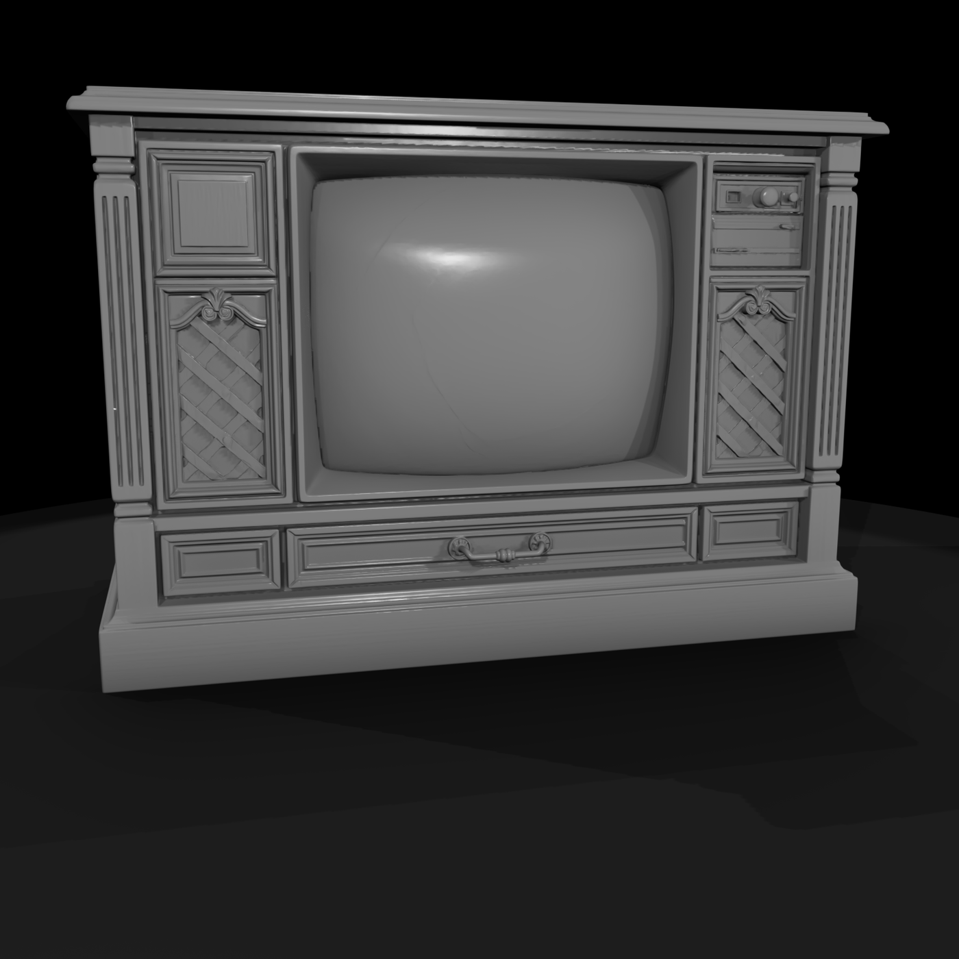 1970s Wooden Console TV Cabinet