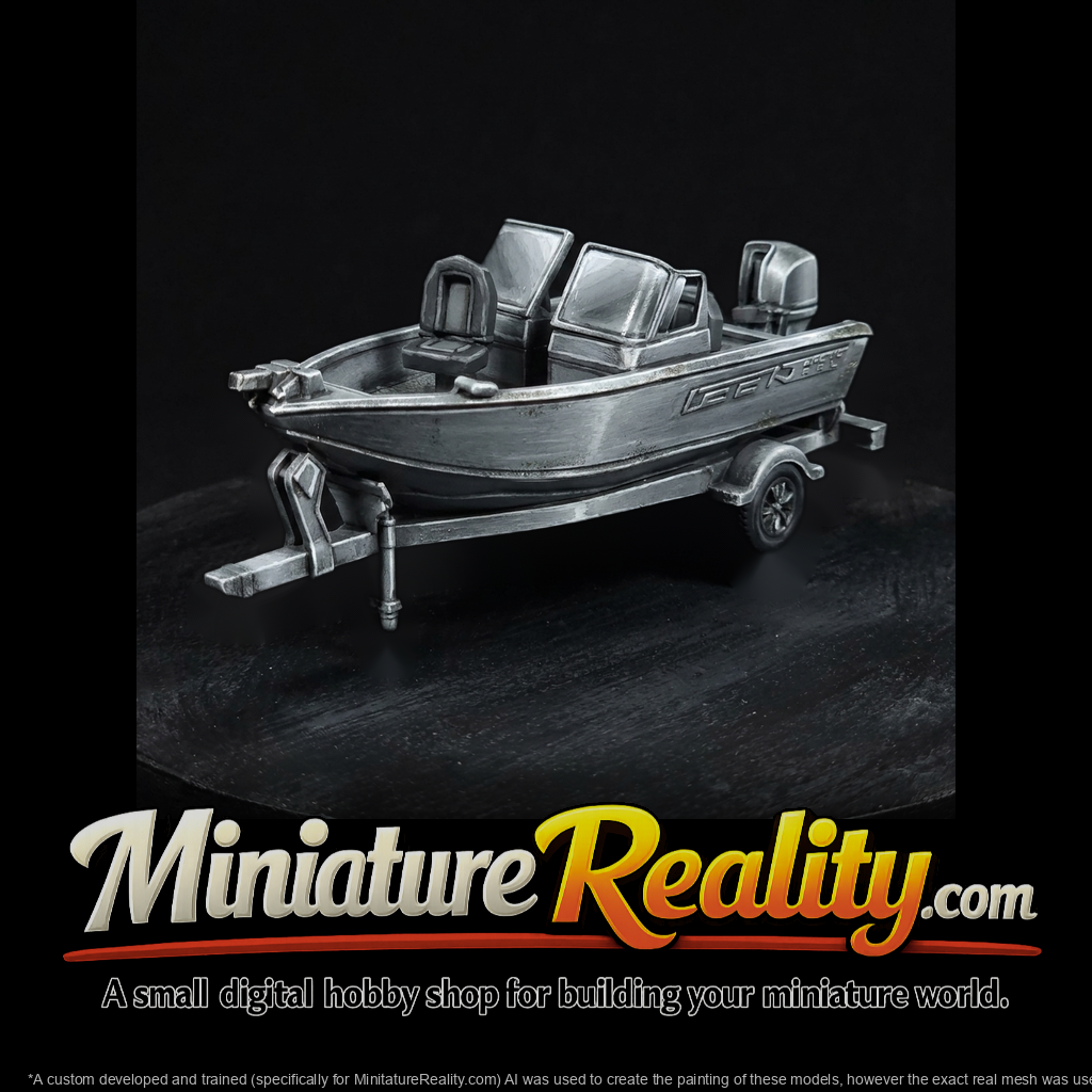 Aluminum Fishing Boat & Trailer HO 1:87 for Dioramas