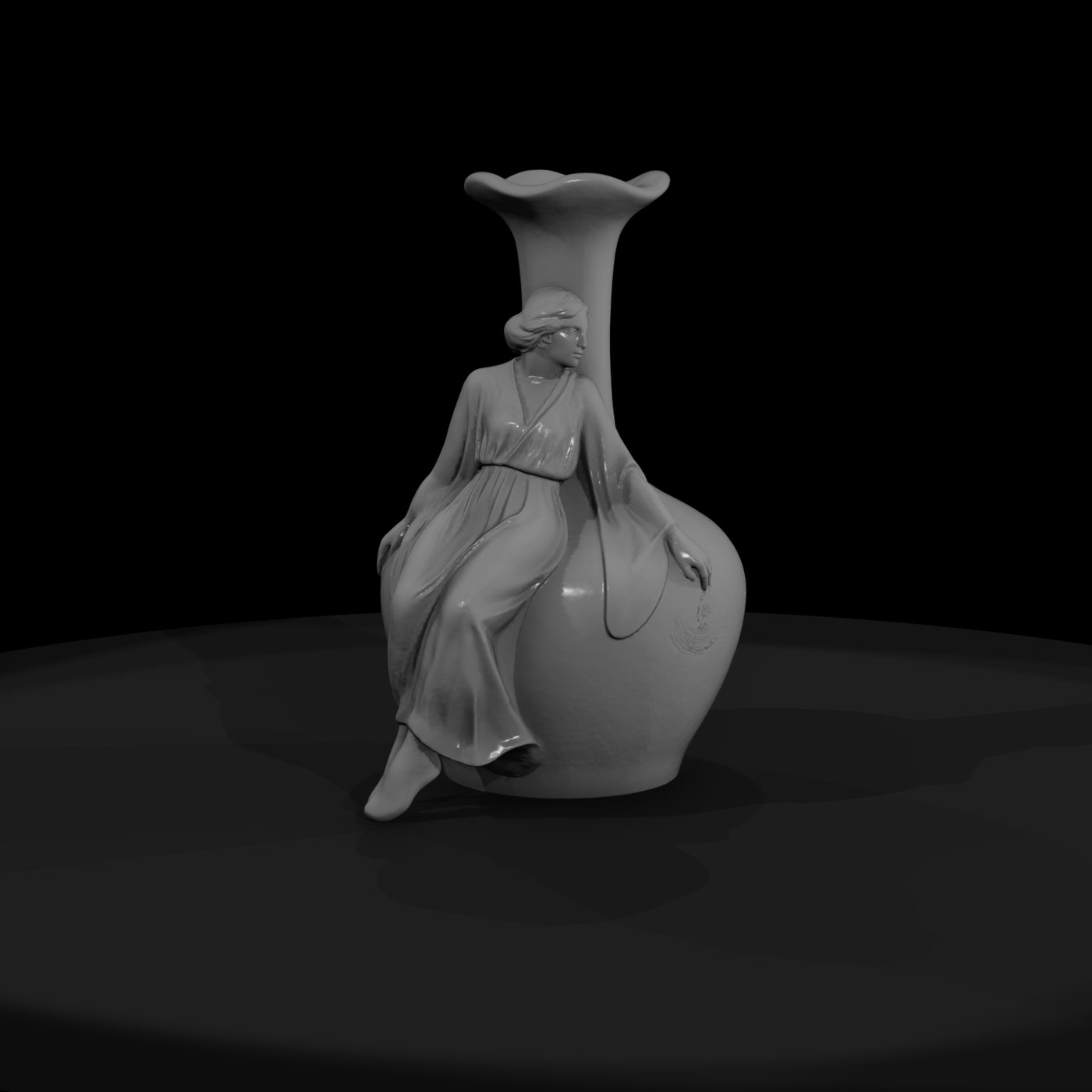 Art Nouveau Seated Woman Vase — Decorative Accent