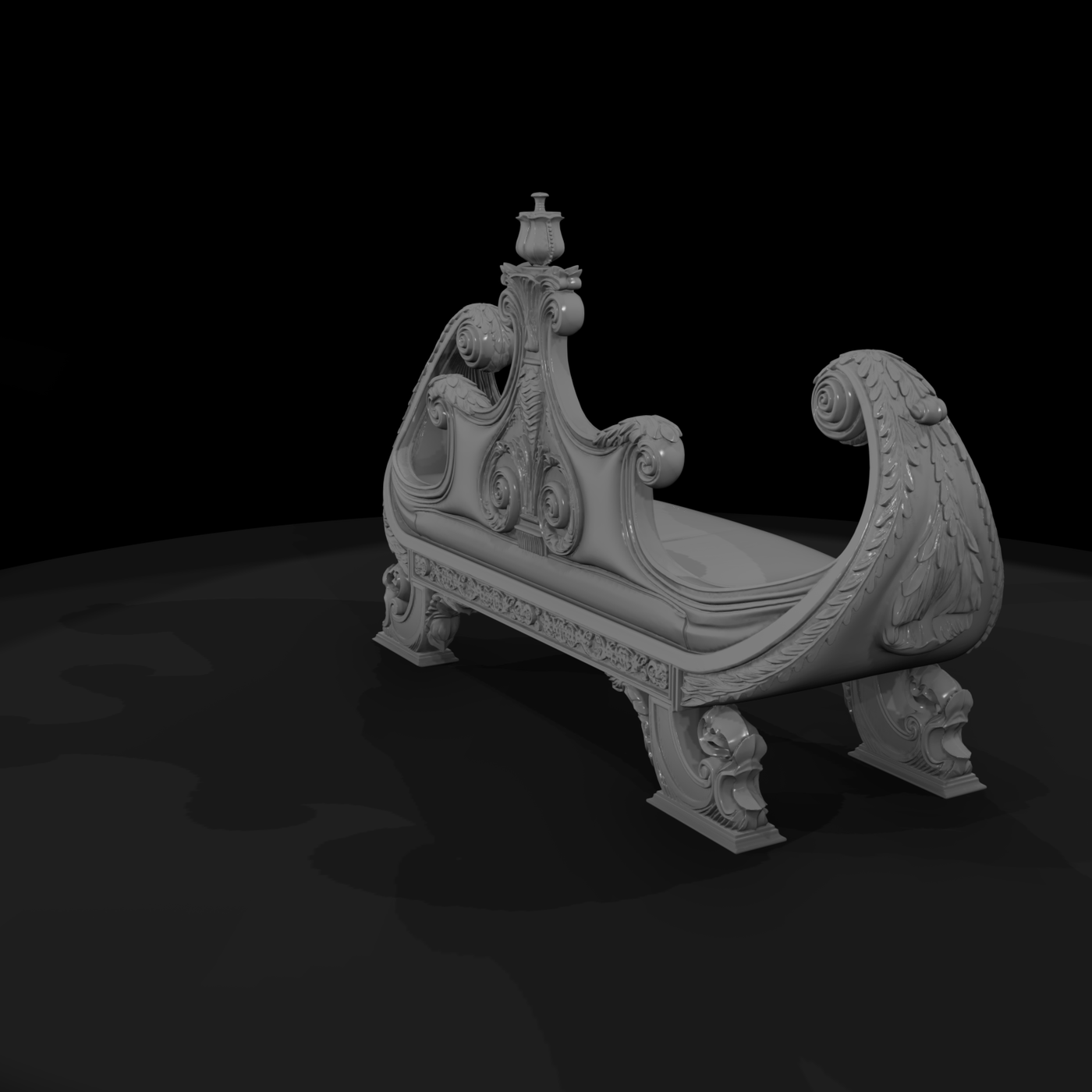 Baroque Carved Settee — Ornate Rococo Bench for Dioramas