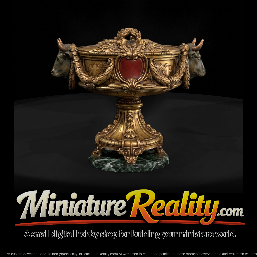 Baroque carved bull-head pedestal urn decorative centerpiece