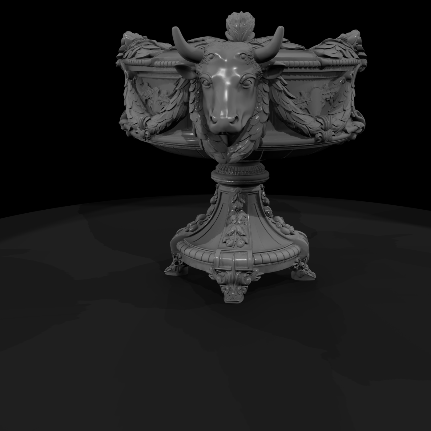 Baroque carved bull-head pedestal urn decorative centerpiece
