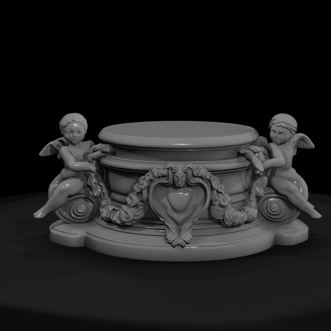 Baroque cherub column planter — ornamental pedestal diorama