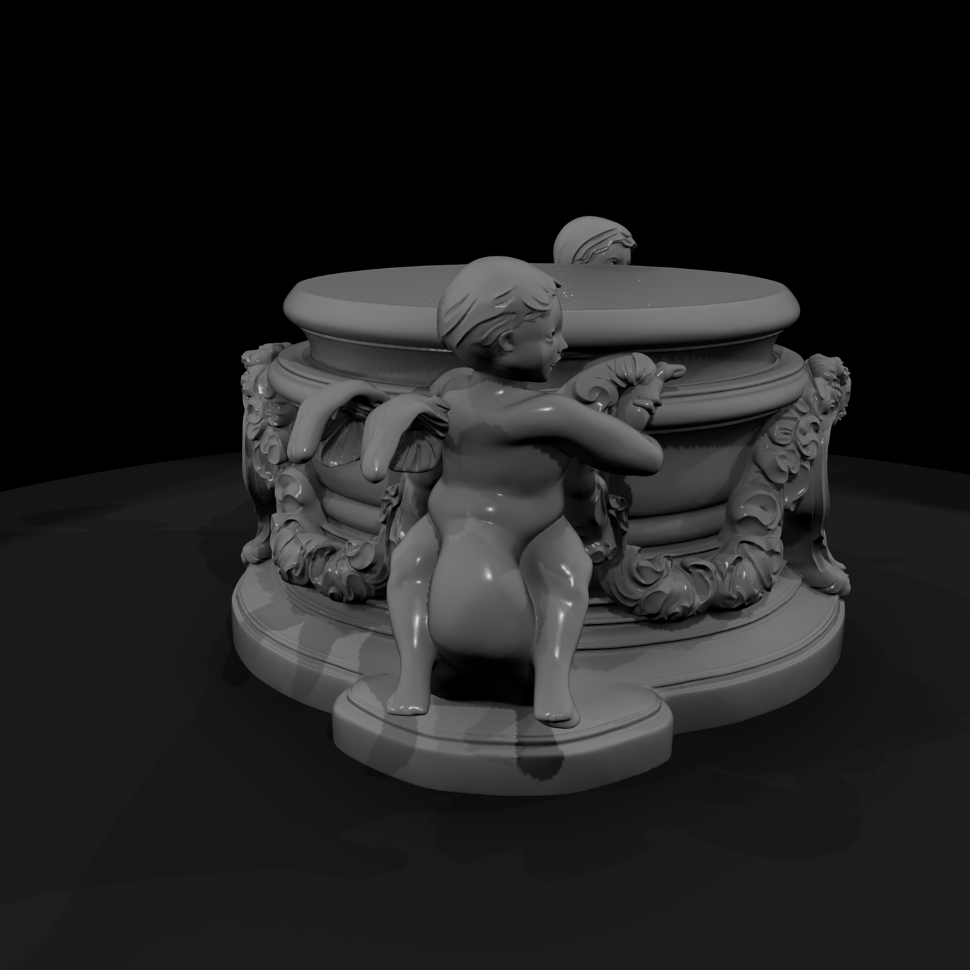 Baroque cherub column planter — ornamental pedestal diorama