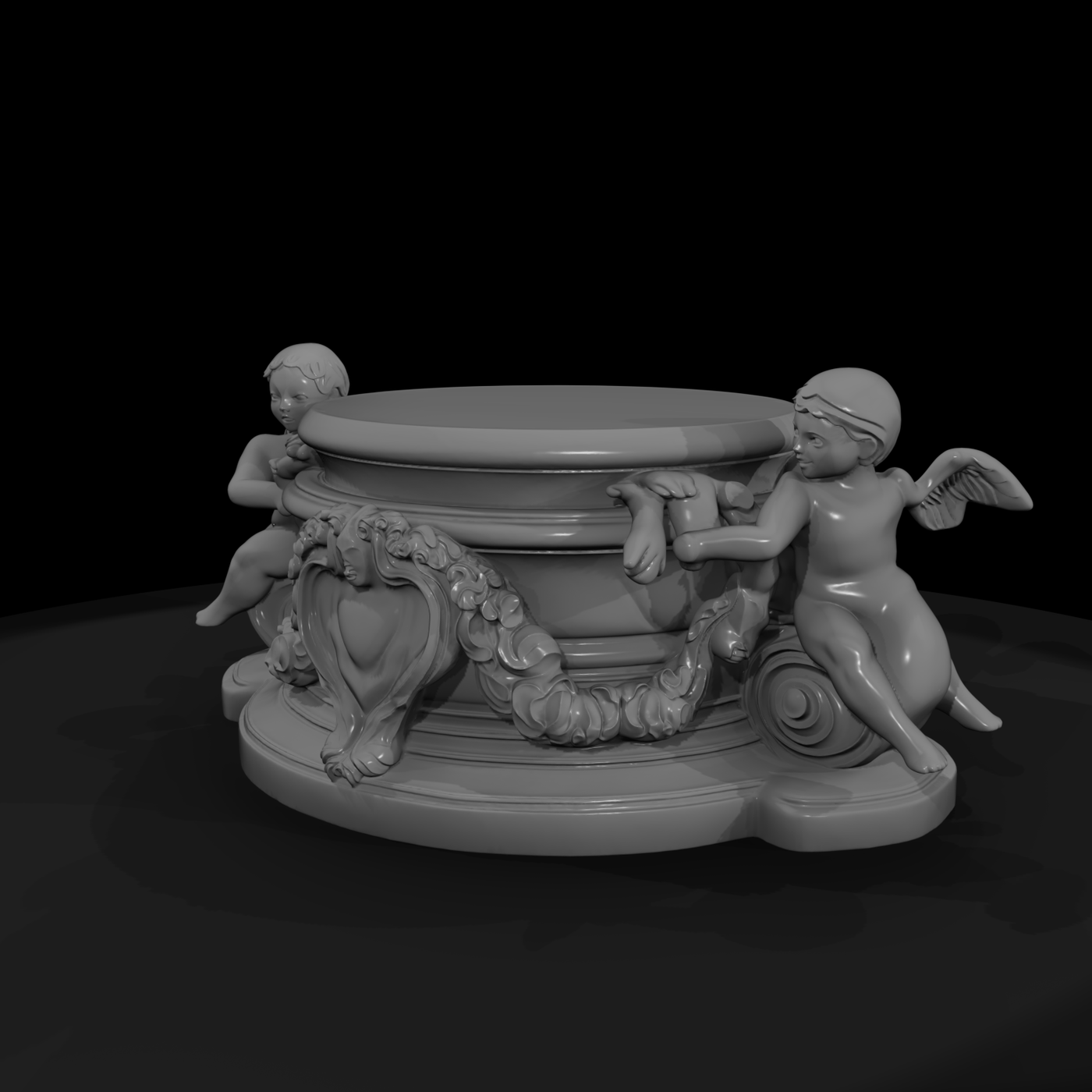 Baroque cherub column planter — ornamental pedestal diorama