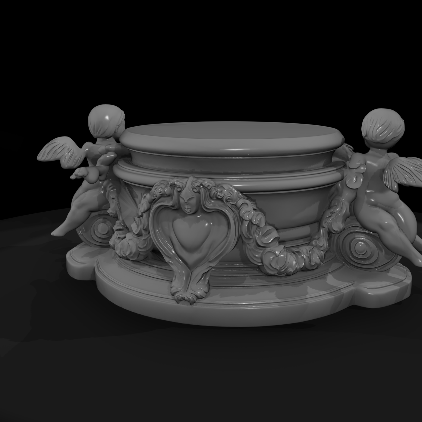 Baroque cherub column planter — ornamental pedestal diorama