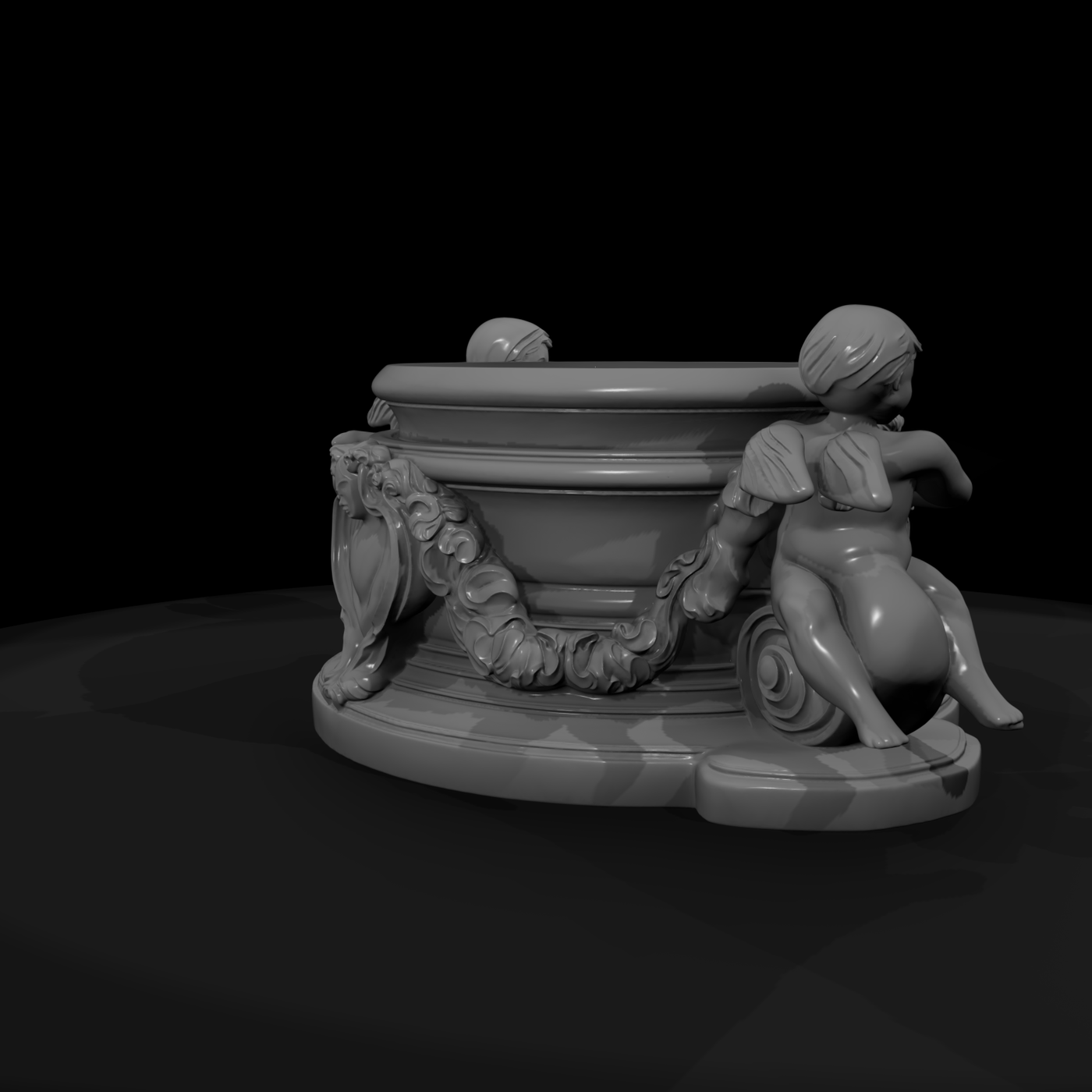 Baroque cherub column planter — ornamental pedestal diorama