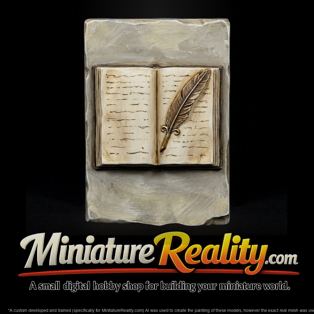 Bas-relief plaque — open book with quill
