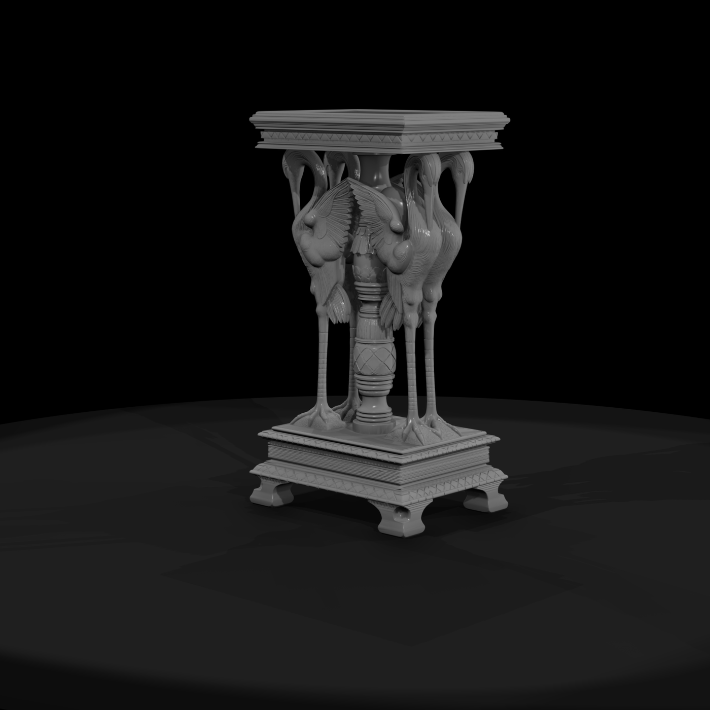 Carved Crane Pedestal Table
