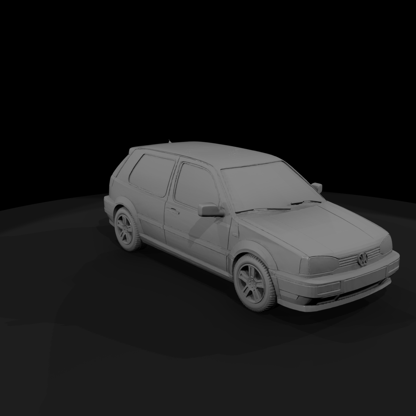 Compact 1990s three-door hatchback shell for scenes
