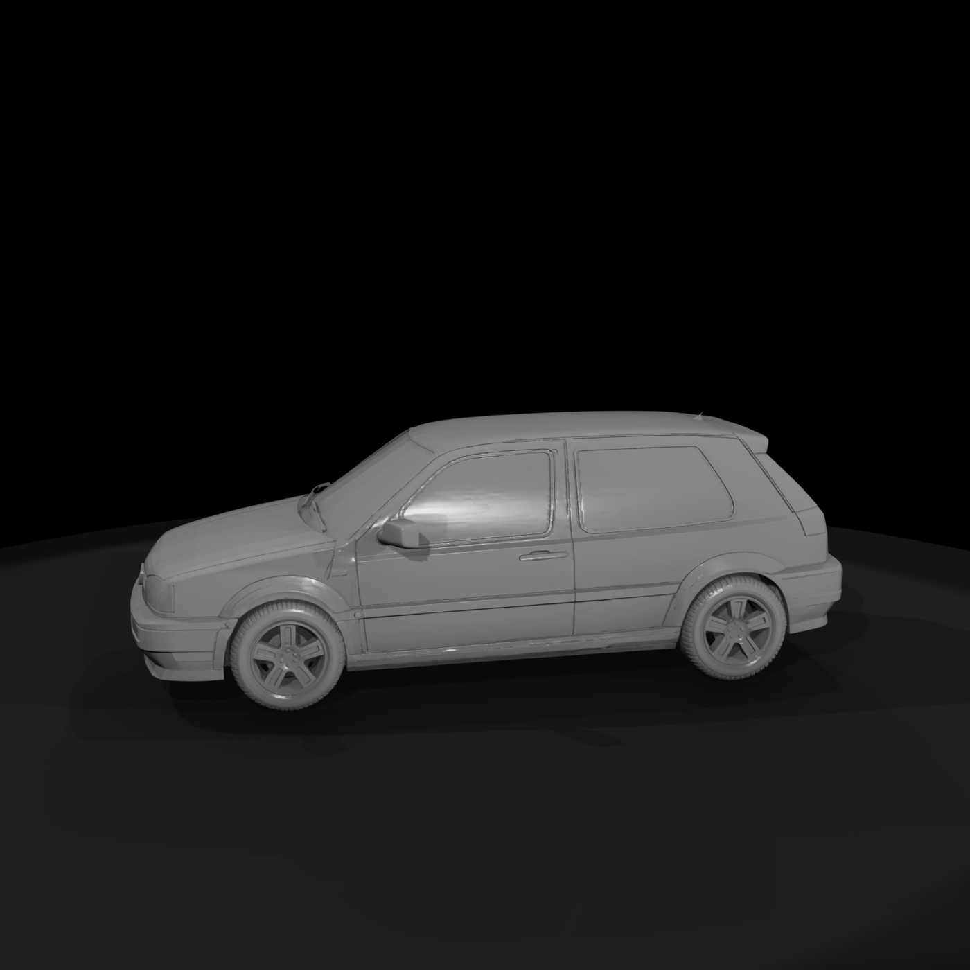 Compact 1990s three-door hatchback shell for scenes
