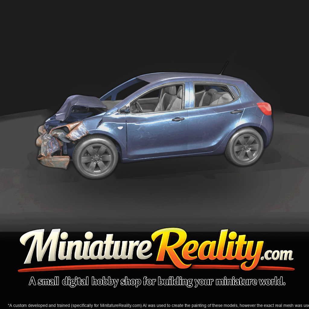 compact car (2010s–2020s) — wrecked, multiple impact damage