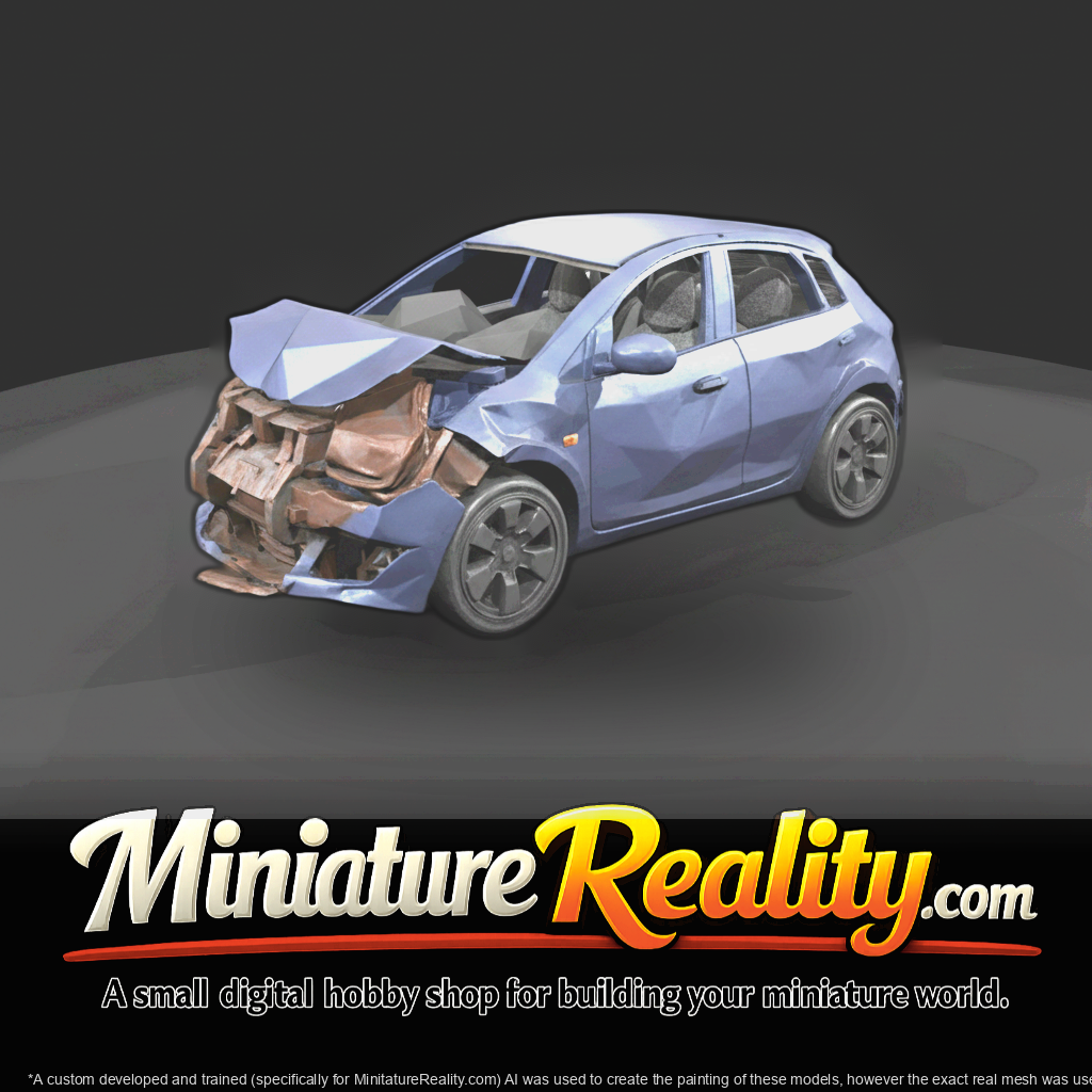 compact hatchback (2010s–2020s) — totaled, severe impact damage