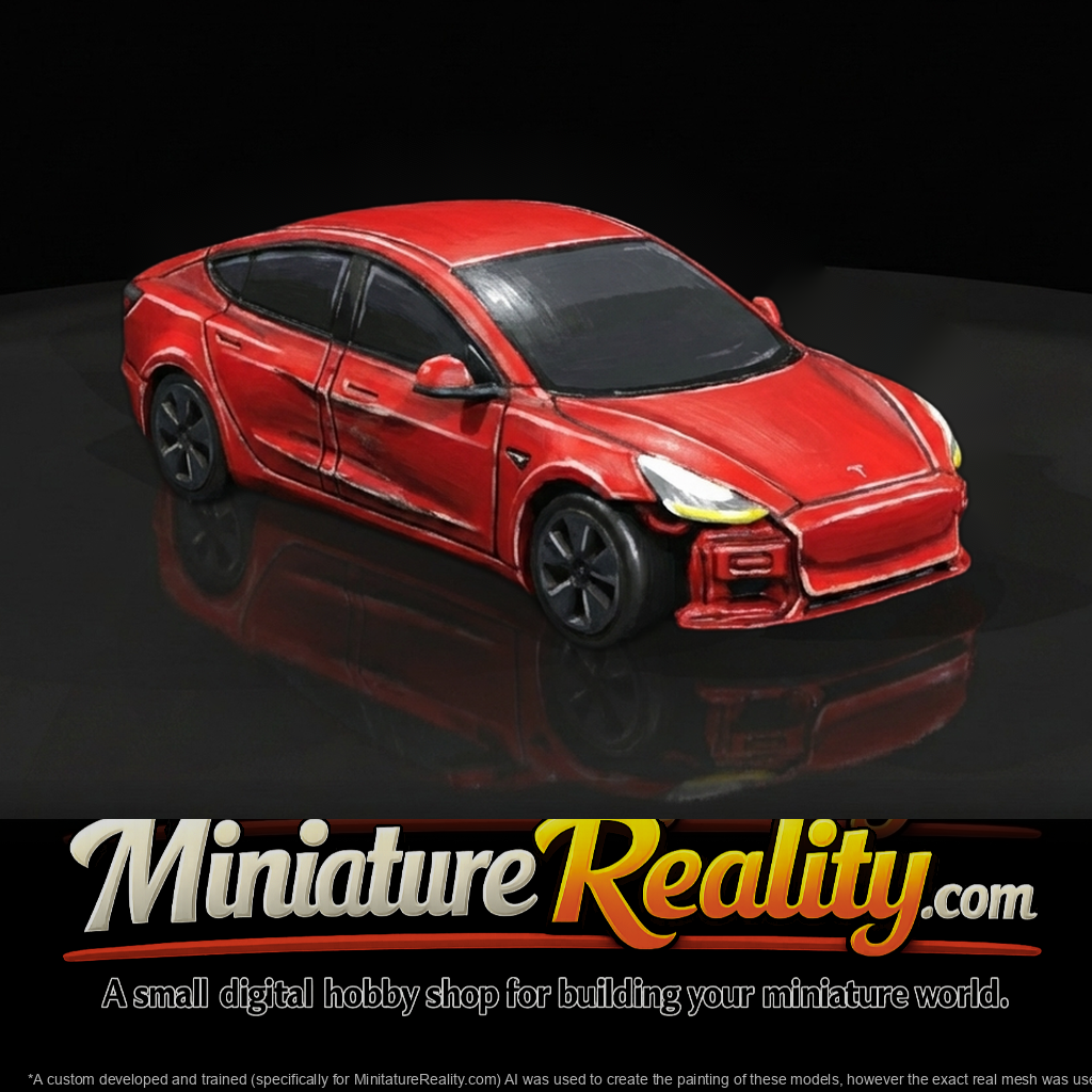 electric sedan (2010s–2020s) — totaled, total-loss collision damage
