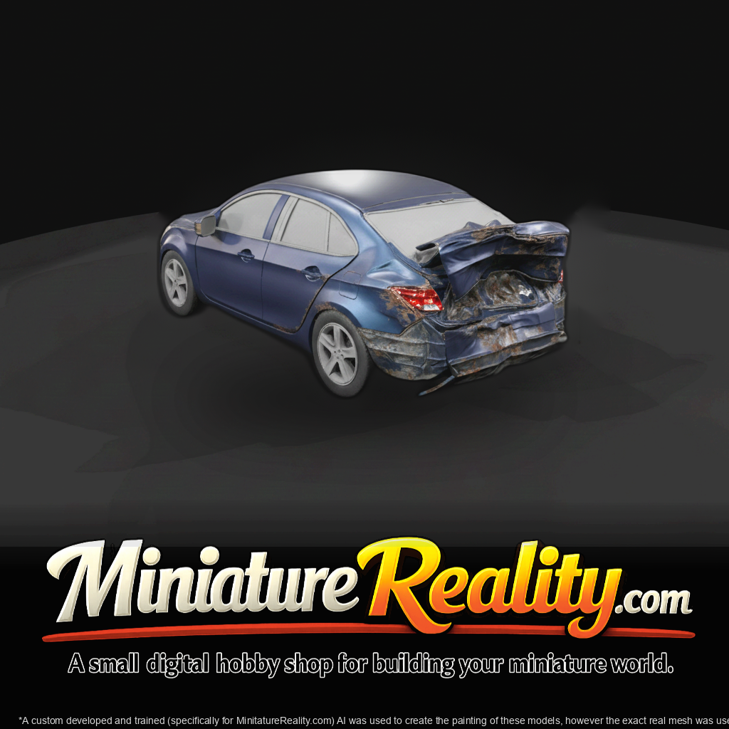 family sedan (2010s–2020s) — wrecked, collision damage