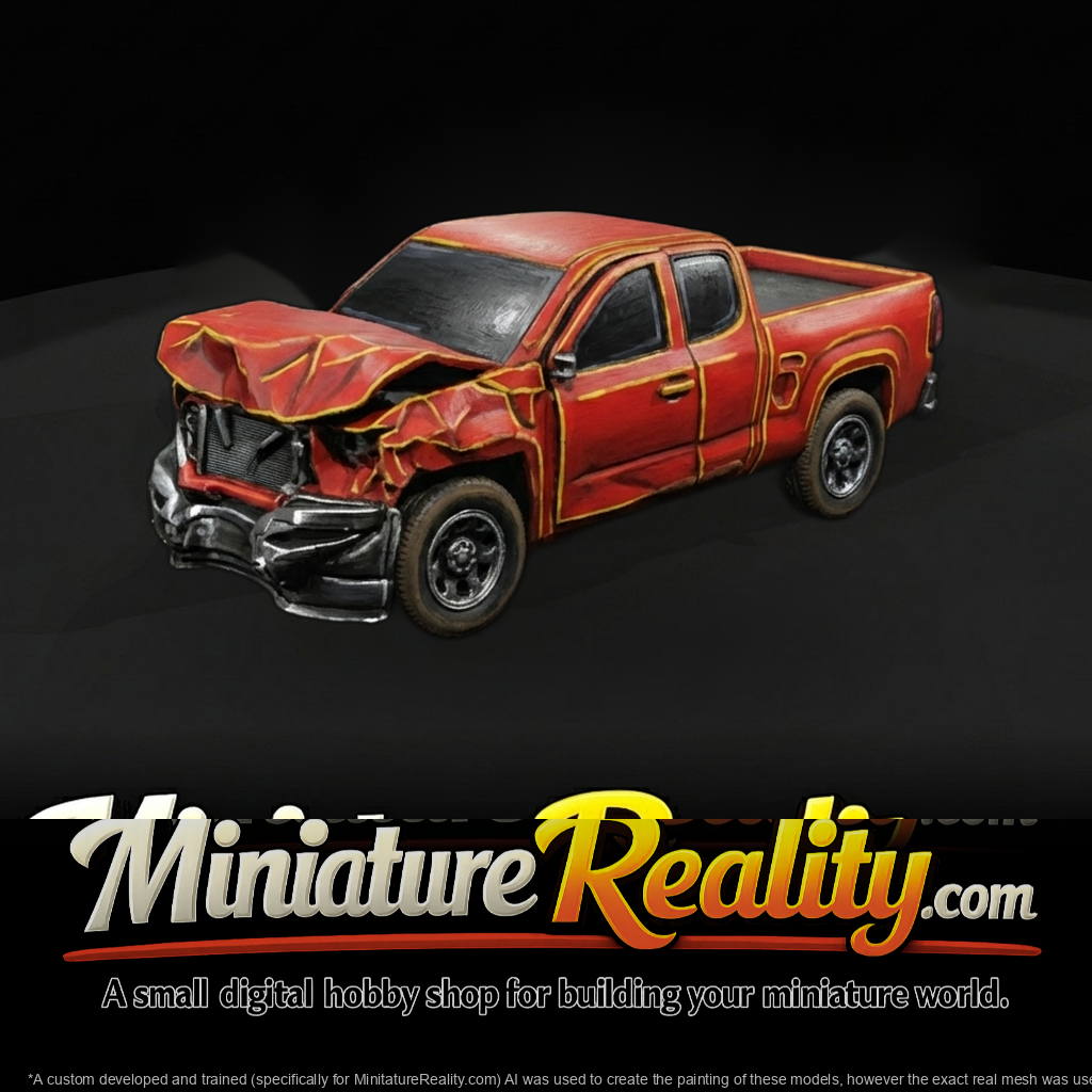 full-size pickup truck (2010s–2020s) — crashed, severe front-end damage