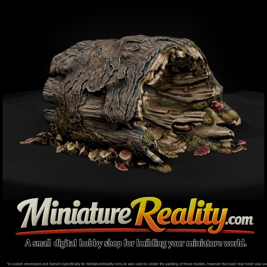 Hollow Forest Log Terrain Piece with Mushrooms