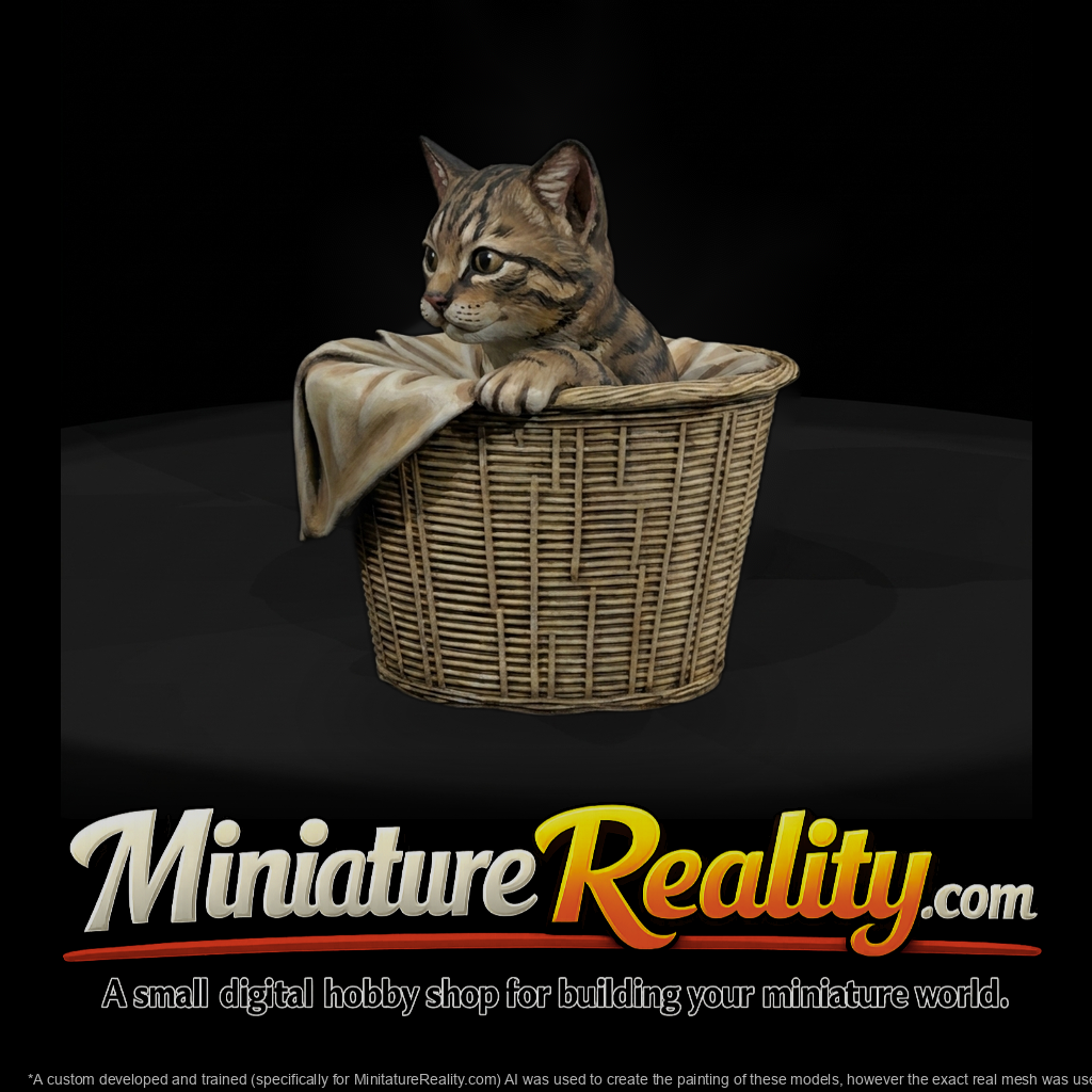 Kitten in Wicker Basket Figure