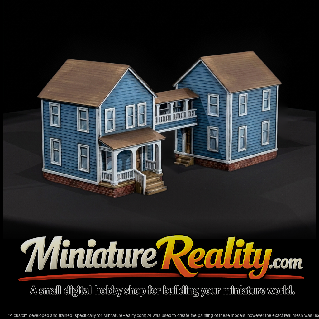 Low-Poly Suburban Duplex House (HO 1:87) for Dioramas